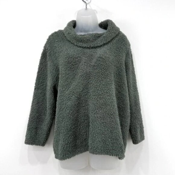 Barefoot Dreams Cozychic Pullover Women's L Spruce‎ Cowl Neck Teddy Boxy - Picture 1 of 10